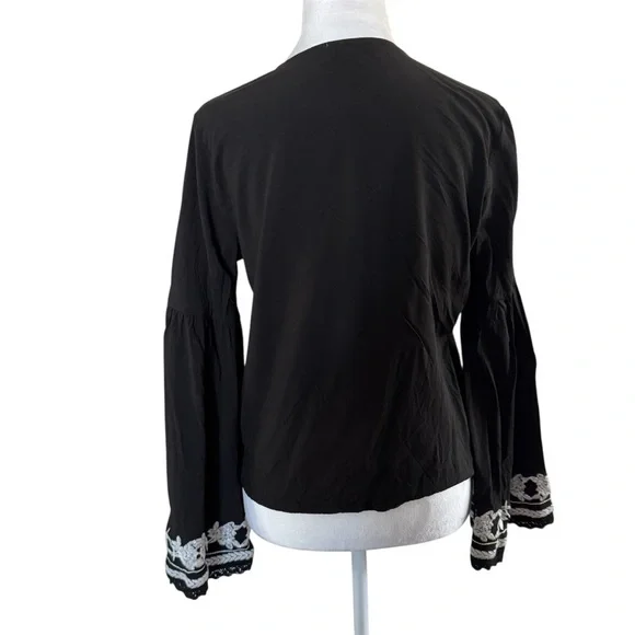 Lovestitch Black Embroidered Boho Tie-Front Top | L - Picture 6 of 11